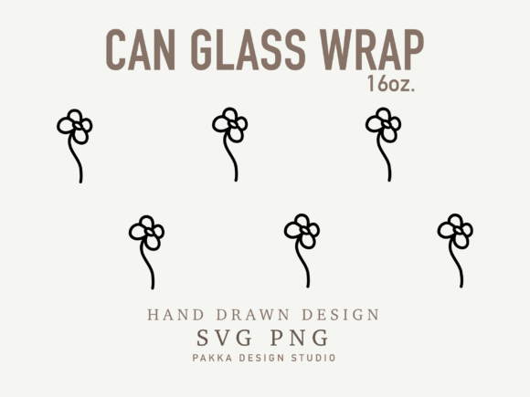 Can Glass Svg Flower Line Art Wrap for Crafts and Graphics